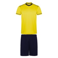 Футболен комплект тениска с шорти. Жълто-Морско синьо